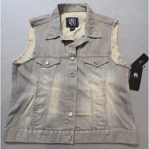 Rock & Republic Denim Jacket Vest Medium"Gunshow"‎ Pinstripe Distressed